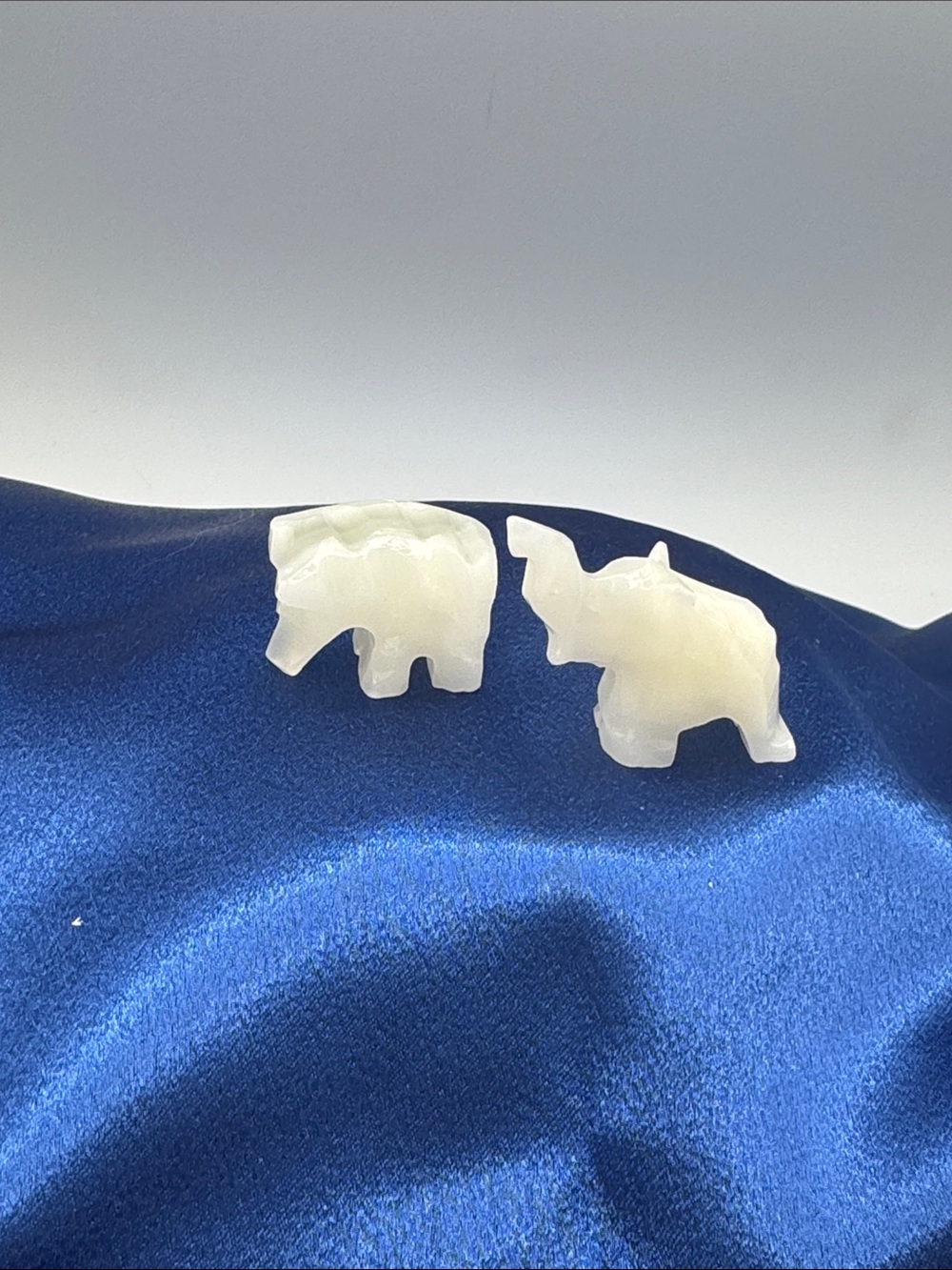 Polished White Onyx Elephant Figurine Set - Pair